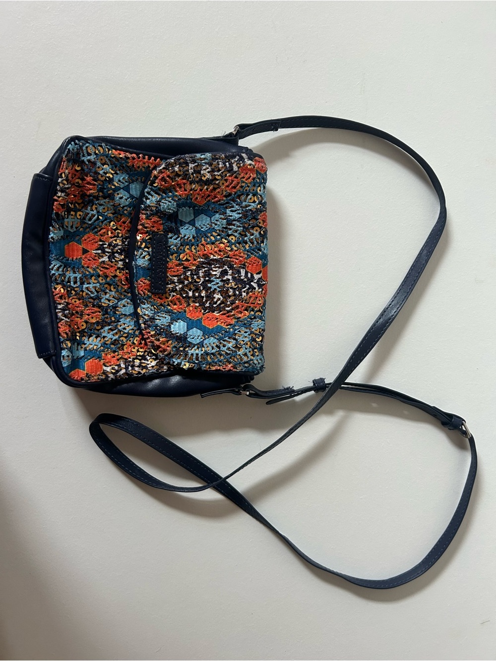 Vera Bradley Navy Crossbody with Multicolor Woven Front